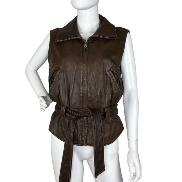 Andrew Marc Leather Vest Buttery Soft Moto Biker Grunge Boho Brown Size M - Picture 1 of 7